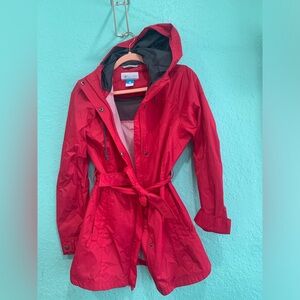Columbia Women's Vibrant pink Red Belted trench rain wind jacket M Omni shield